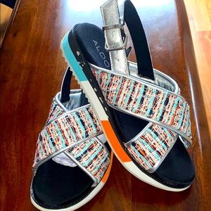 Multi-Color Low Wedge Aldo Sandal- Size 9.